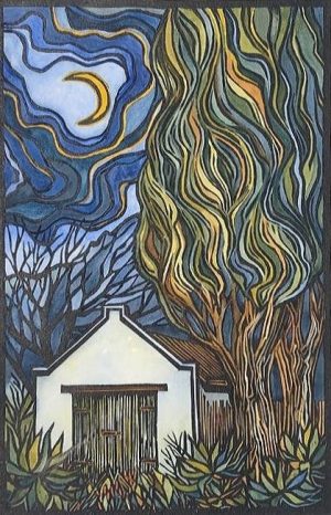 Moonlight and Cypress Trees